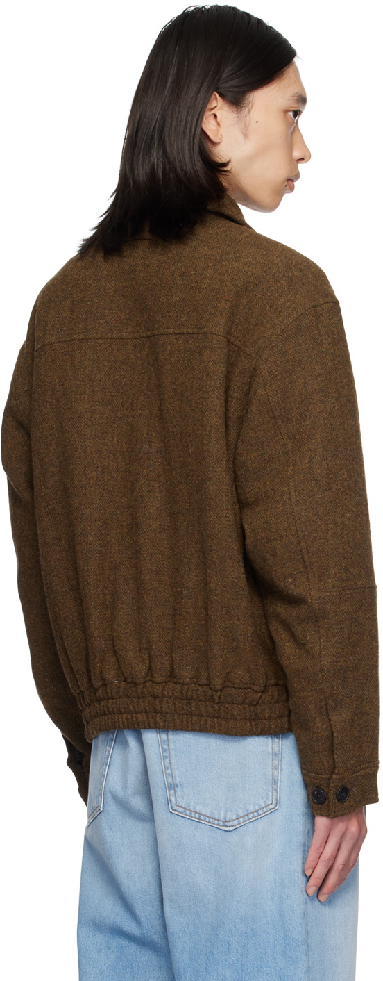 lesugiatelier Brown Herringbone Bomber Jacket