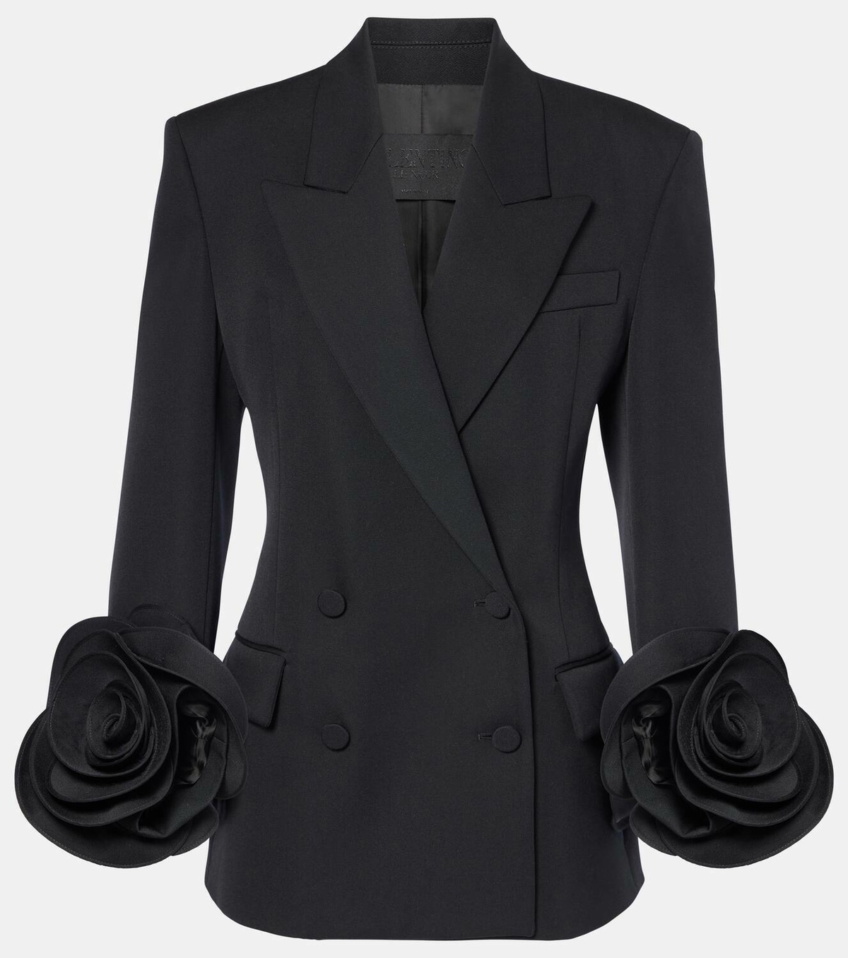 Valentino Floral-appliqué virgin wool grisaille blazer Valentino