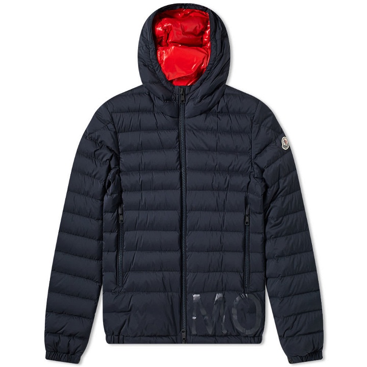 Photo: Moncler Dreux Hooded Down Jacket Navy & Red