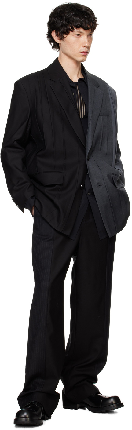 Feng Chen Wang Black & Gray Pleated Blazer