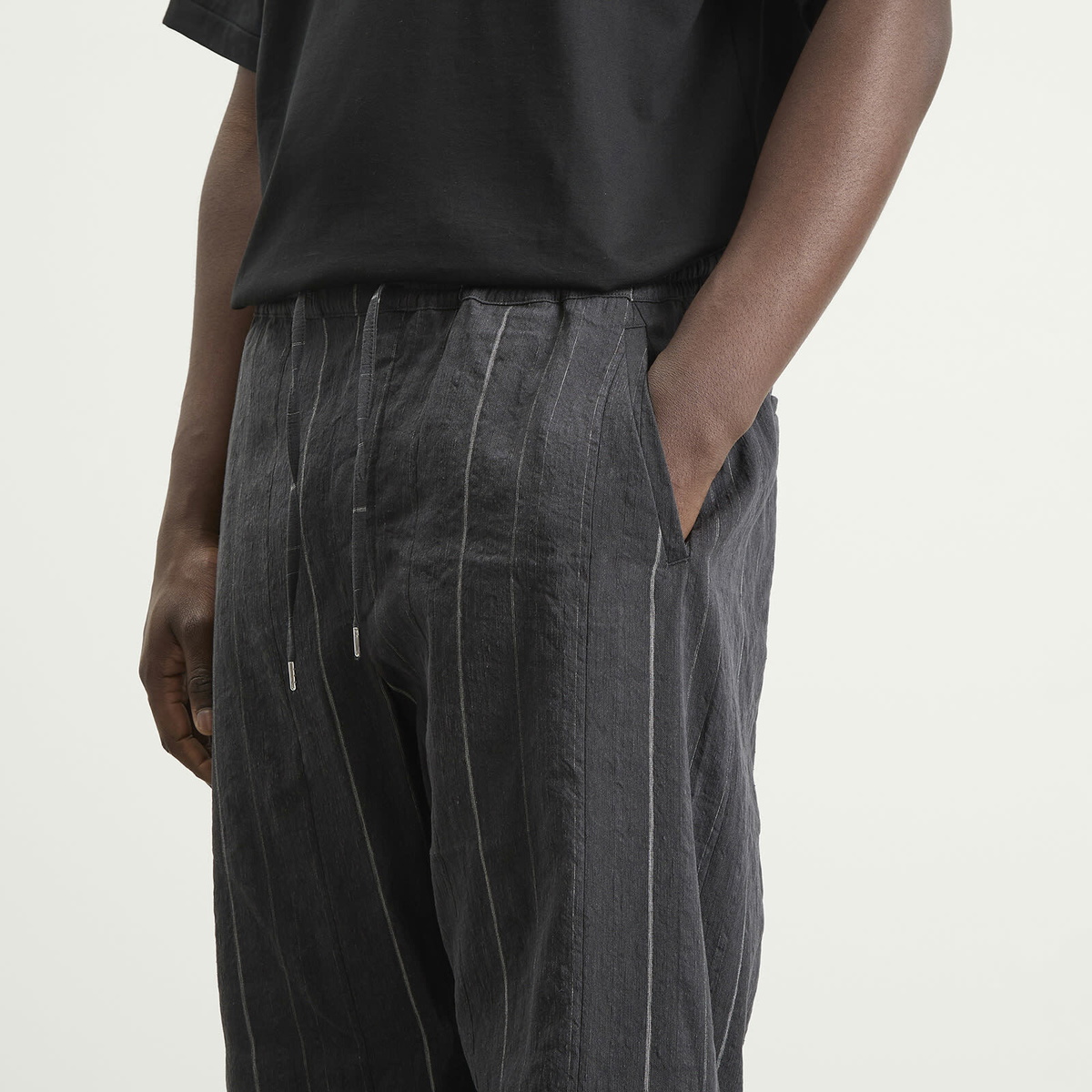 A Kind of Guise Men's Samurai Trousers in Black Chalk Stripe