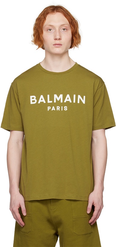 Photo: Balmain Khaki Printed T-Shirt