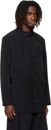 Y-3 Black Crinkled Viscose Chore Blazer