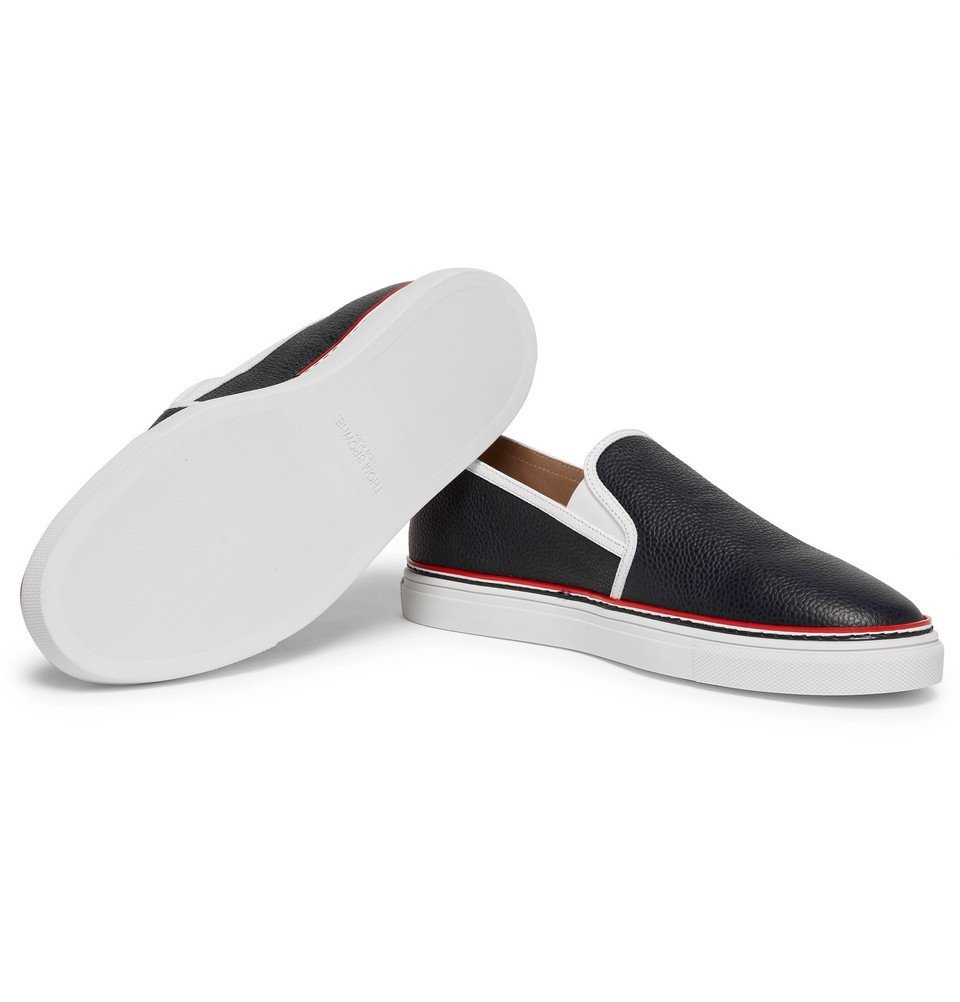 Thom Browne - Pebble-Grain Leather Slip-On Sneakers - Men - Navy