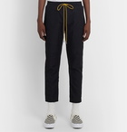 Rhude - Cropped Appliquéd Pinstriped Cotton Drawstring Trousers - Black