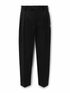 WTAPS - Cropped Tapered Logo-Appliquéd Pleated Twill Trousers - Black