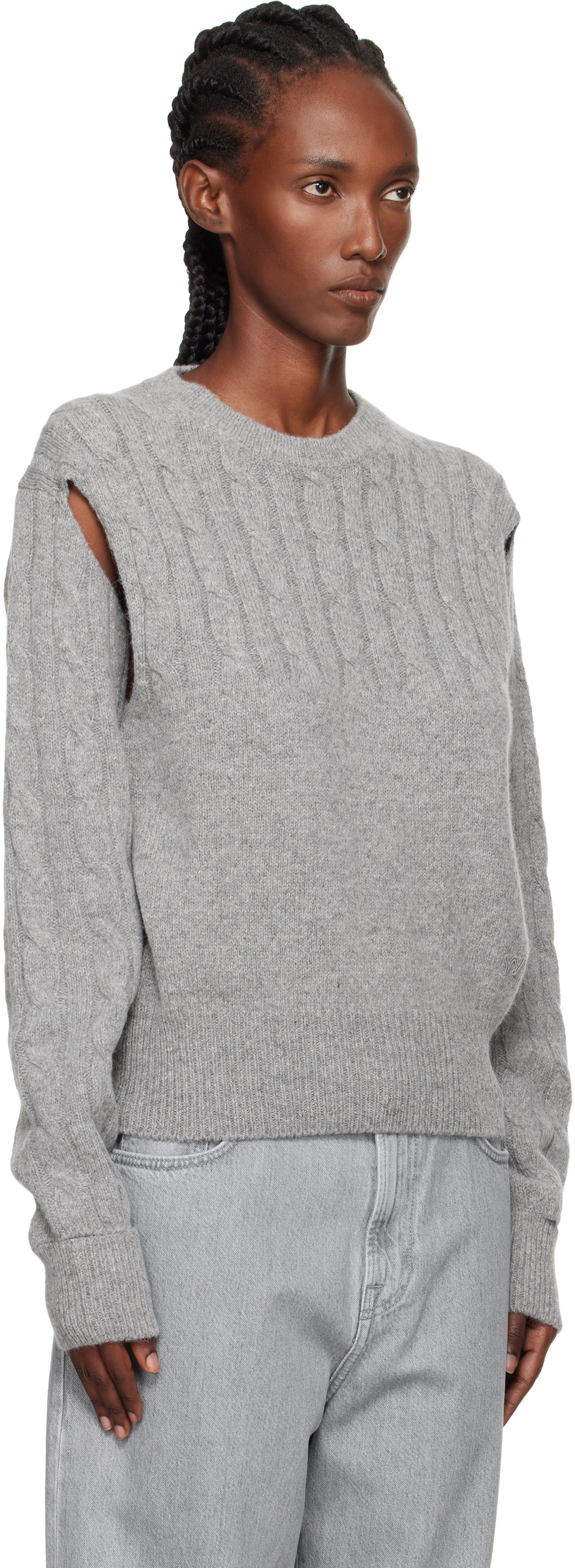 OPEN YY Gray Convertible Cable Knit Sweater