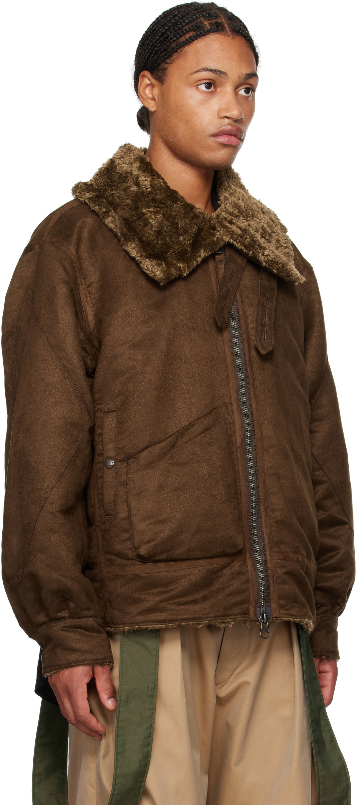 Engineered Garments Brown B3 Faux-Suede Bomber Jacket Engineered