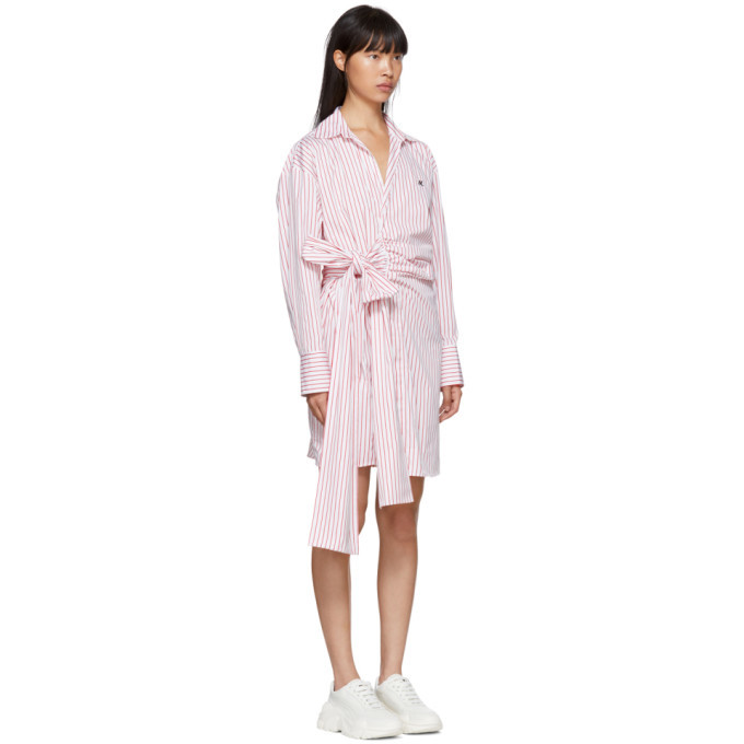 MSGM Red and White Striped Belted Shirt Dress MSGM