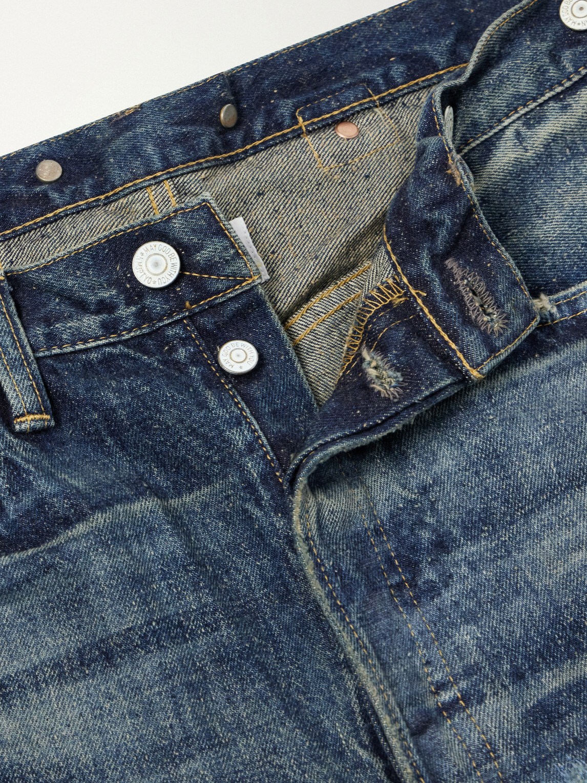 Junya Watanabe - Distressed Paint-Splattered Flared Jeans - Blue