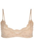 Skims Printed Lace-trim Stretch-jersey Bralette Multicoloured