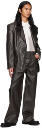 System Brown Button Faux-Leather Blazer