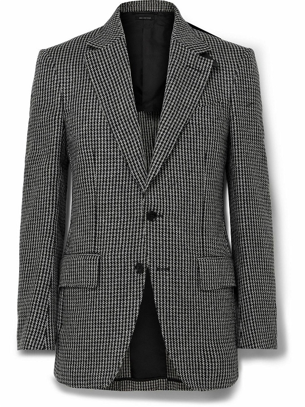 Photo: TOM FORD - Atticus Leather-Trimmed Houndstooth Wool, Mohair and Cashmere-Blend Blazer - Black