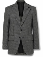 TOM FORD - Atticus Leather-Trimmed Houndstooth Wool, Mohair and Cashmere-Blend Blazer - Black