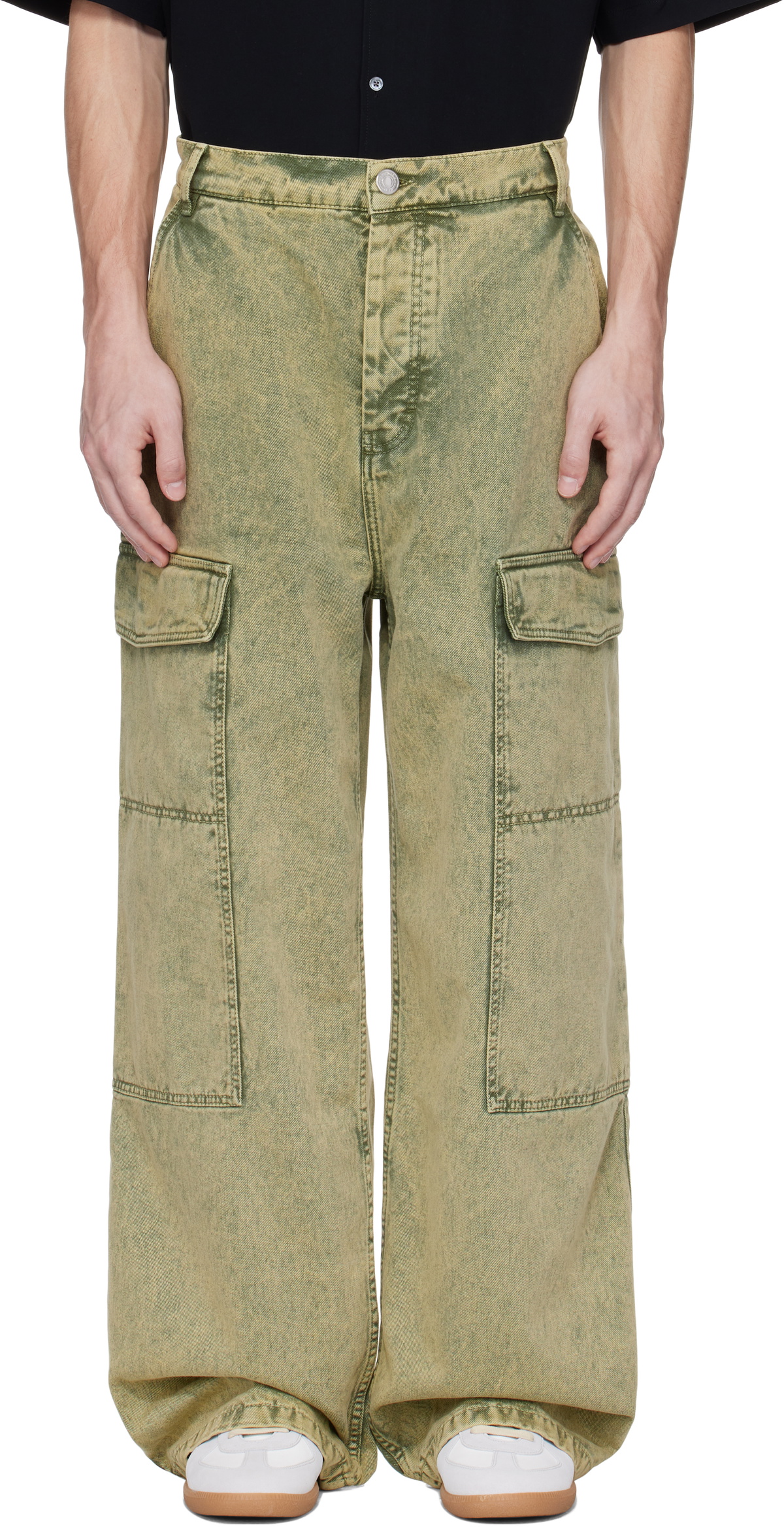 AMI Paris Khaki Cotton Wide Fit Denim Cargo Pants AMI