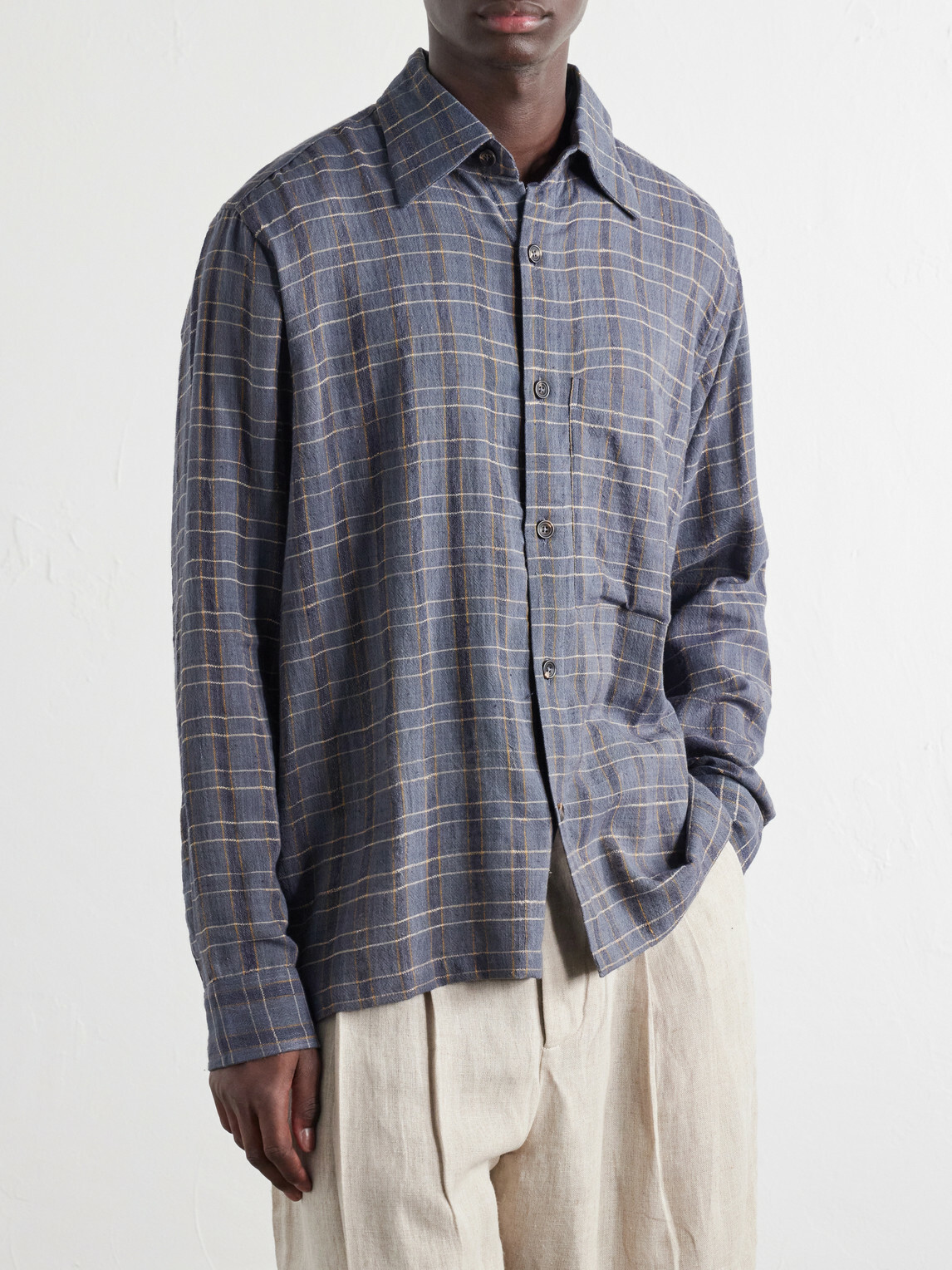 Kartik Research - Checked Cotton and Silk-Blend Shirt - Blue