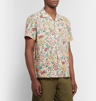 YMC - Camp-Collar Floral-Print Cotton-Mesh Shirt - Beige