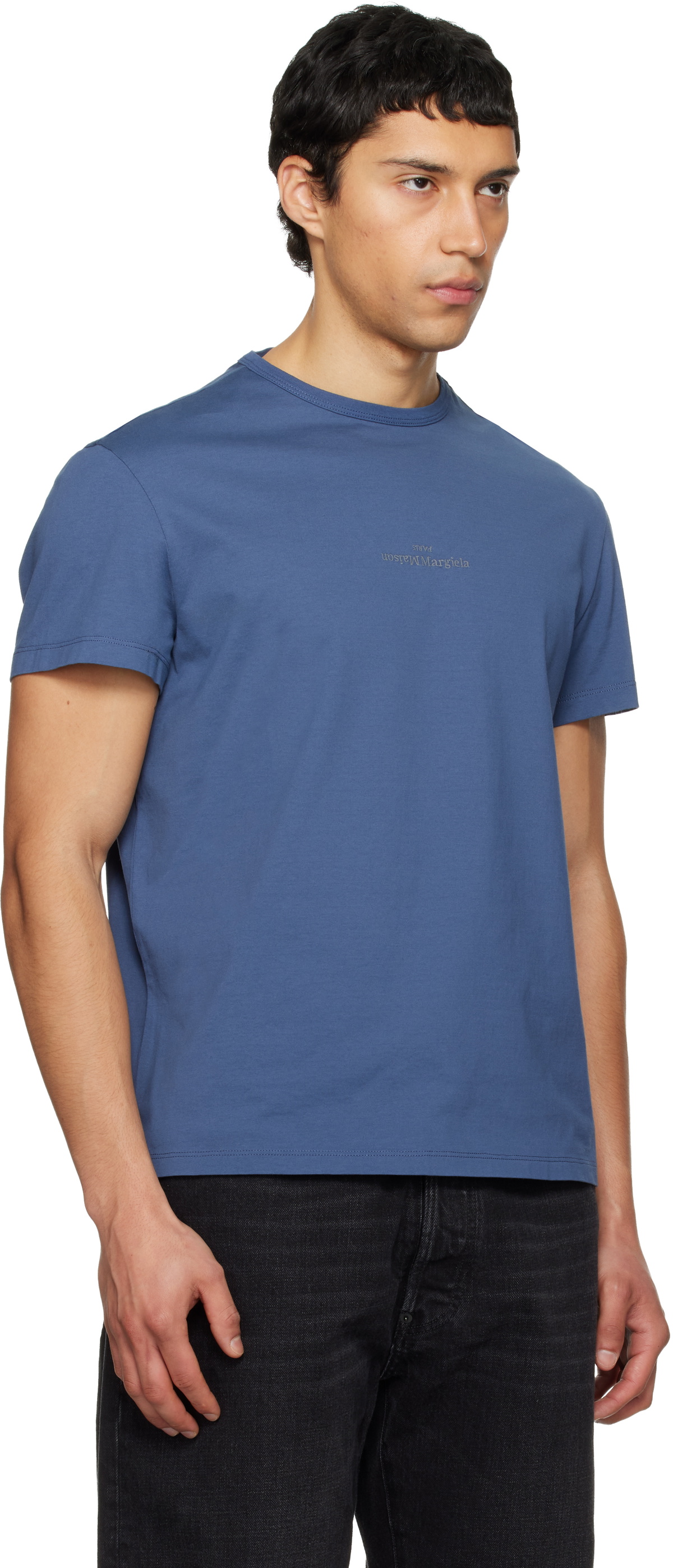 Maison Margiela Blue Distorted Logo T-shirt Maison Margiela