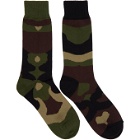 Sacai Green and Brown Camouflage Socks