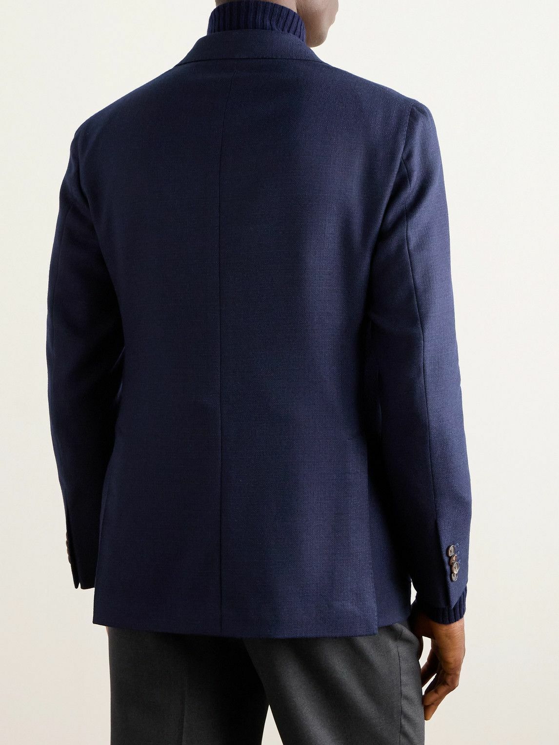 Caruso - Double-Breasted Wool-Tweed Blazer - Blue