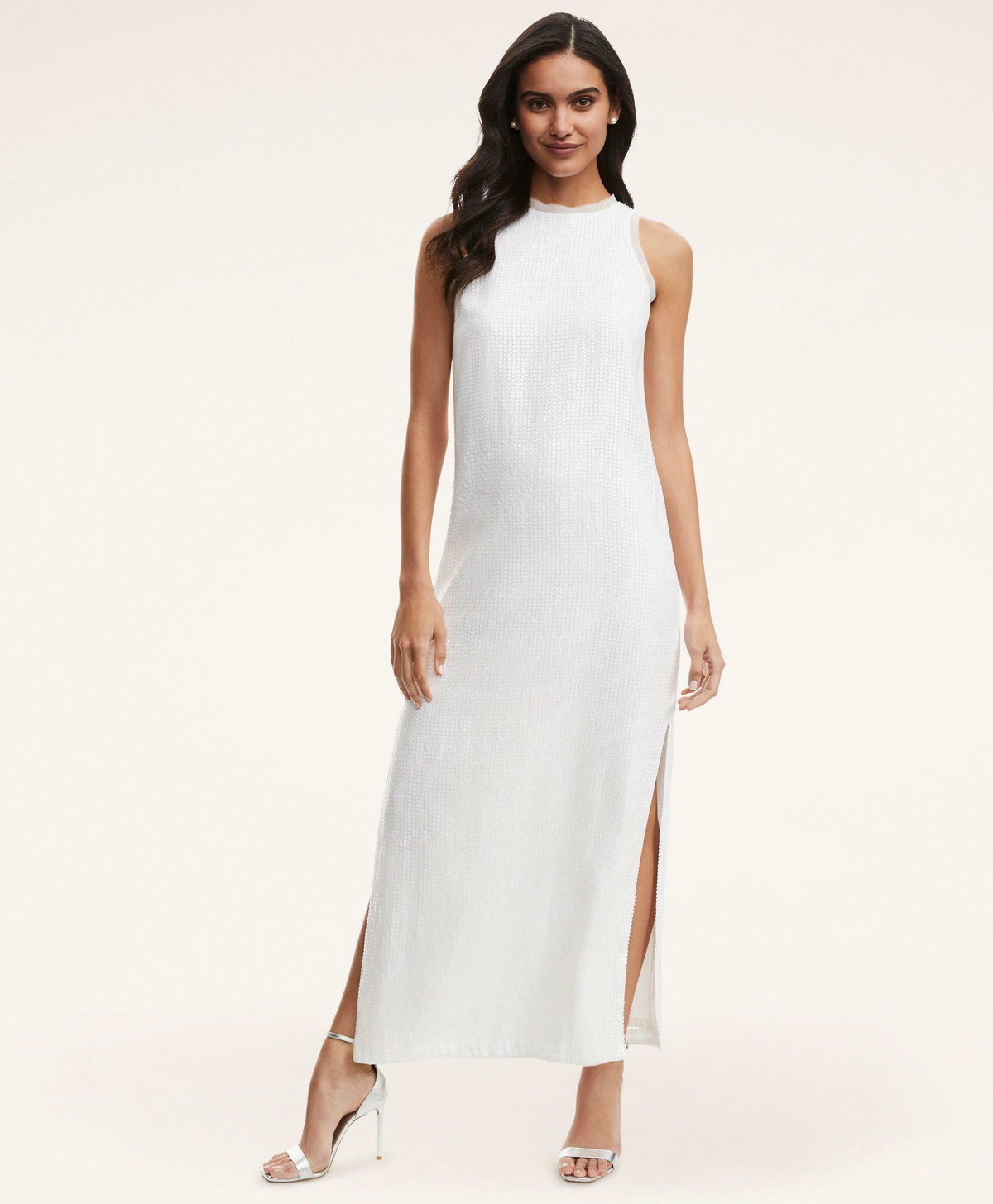 Photo: Brooks Brothers Women's Iridescent Sequin Sleeveless Dress | White