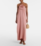 Adriana Degreas Floral-appliqué halterneck maxi dress