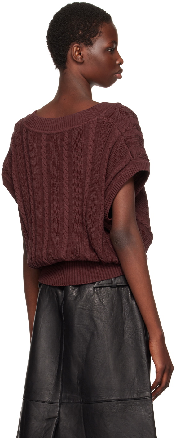 REMAIN Birger Christensen Burgundy Cable-Knit Vest