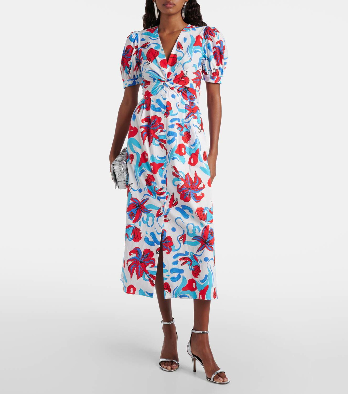 DVF ワンピース Heather floral cotton-blend midi dress952494 Diane von Furstenberg Heather floral cotton-blend midi dress