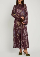 Forte_forte Printed Satin Midi Dress Burgundy