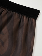 TOM FORD - Zebra-Print Velvet-Trimmed Silk-Satin Boxer Shorts - Brown