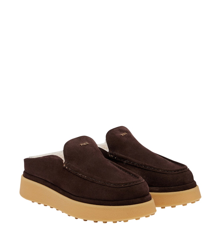 Photo: Tod's Shearling-lined suede platform mules