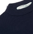 Off-White - Distressed Logo-Intarsia Wool Sweater - Men - Navy