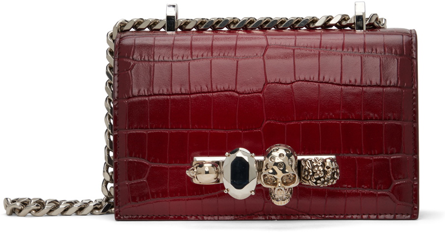 Alexander McQueen Burgundy Jewelled Satchel Bag Alexander McQueen