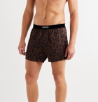 TOM FORD - Velvet-Trimmed Leopard-Print Stretch-Silk Satin Boxer Shorts - Brown