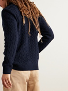 Polo Ralph Lauren - Logo-Embroidered Cable-Knit Wool and Cashmere-Blend Half-Zip Sweater - Blue