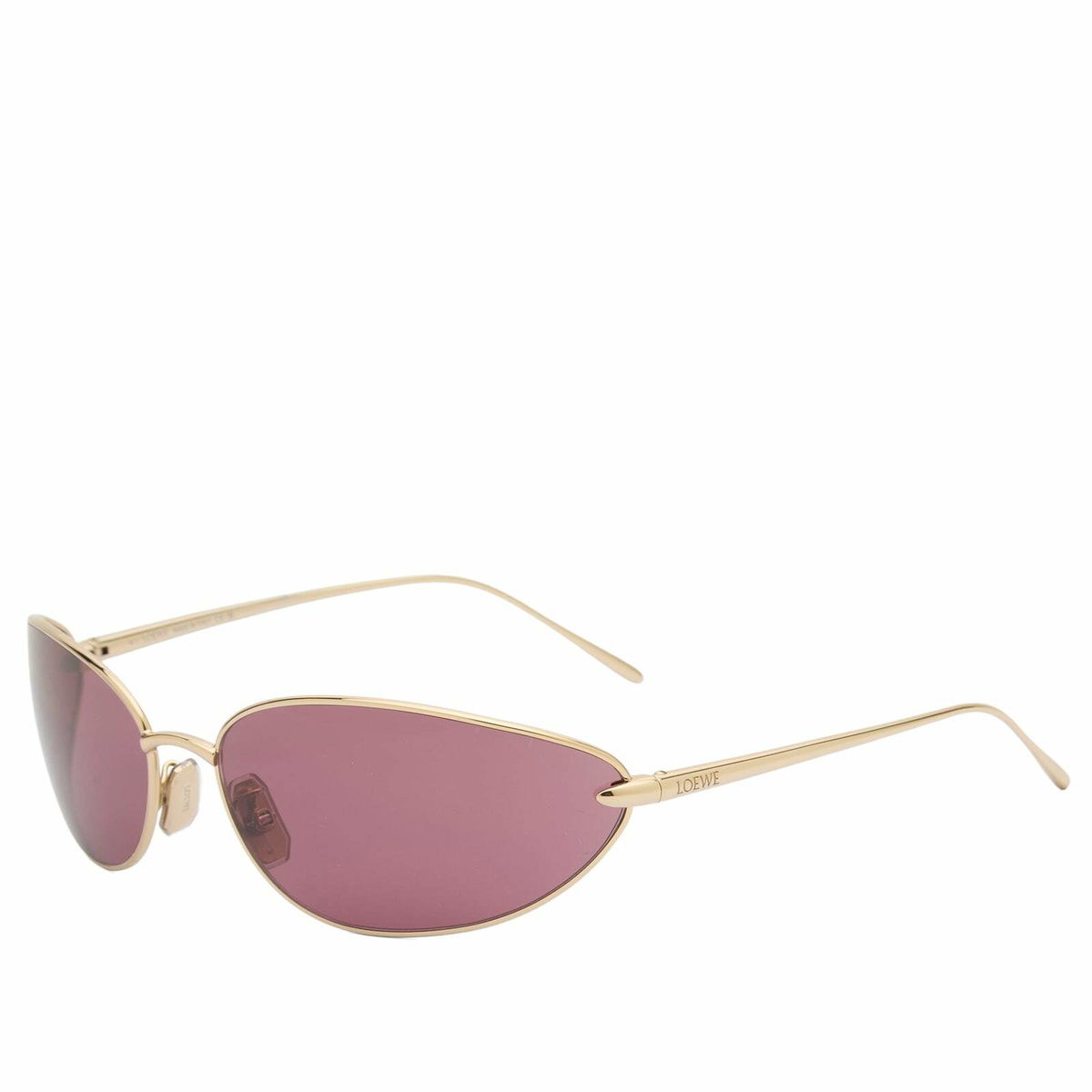 Loewe Eyewear Signature Wrap Sunglasses in Gold/Burgundy 