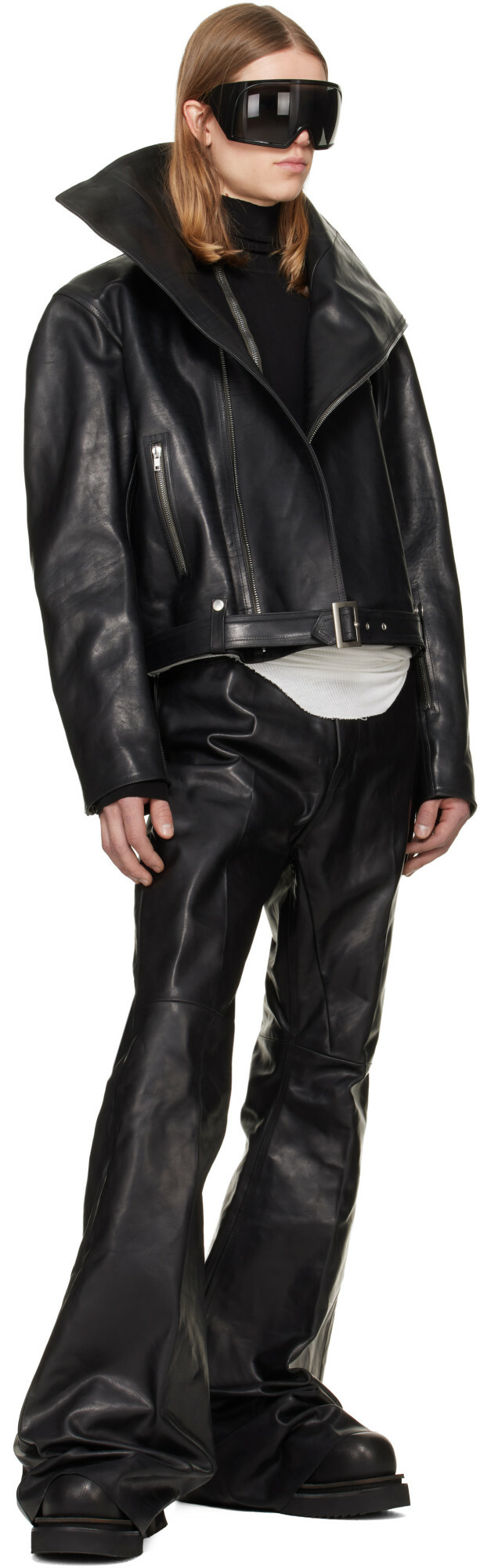 Rick Owens Black Tower Bolan Bootcut Leather Pants