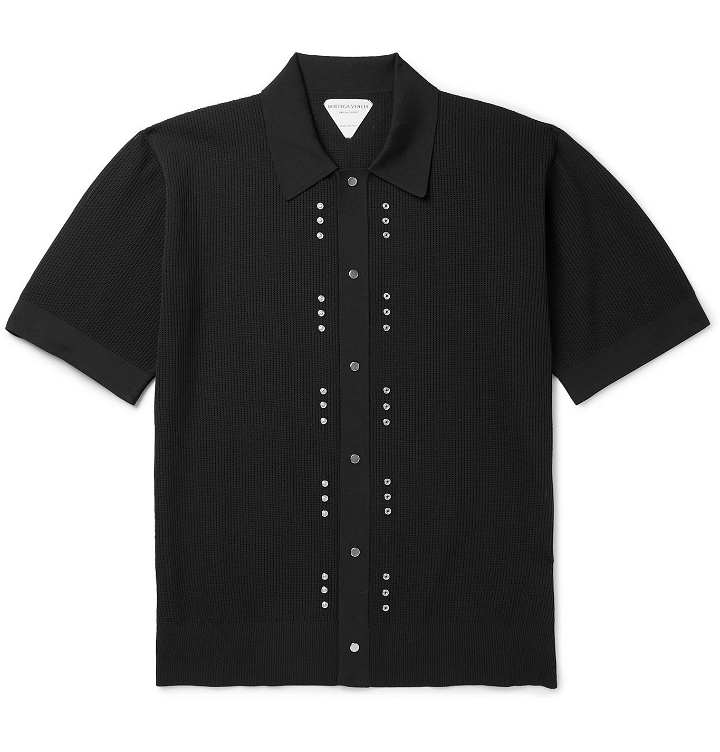 Photo: Bottega Veneta - Stud-Embellished Cotton-Piqué Polo Shirt - Black