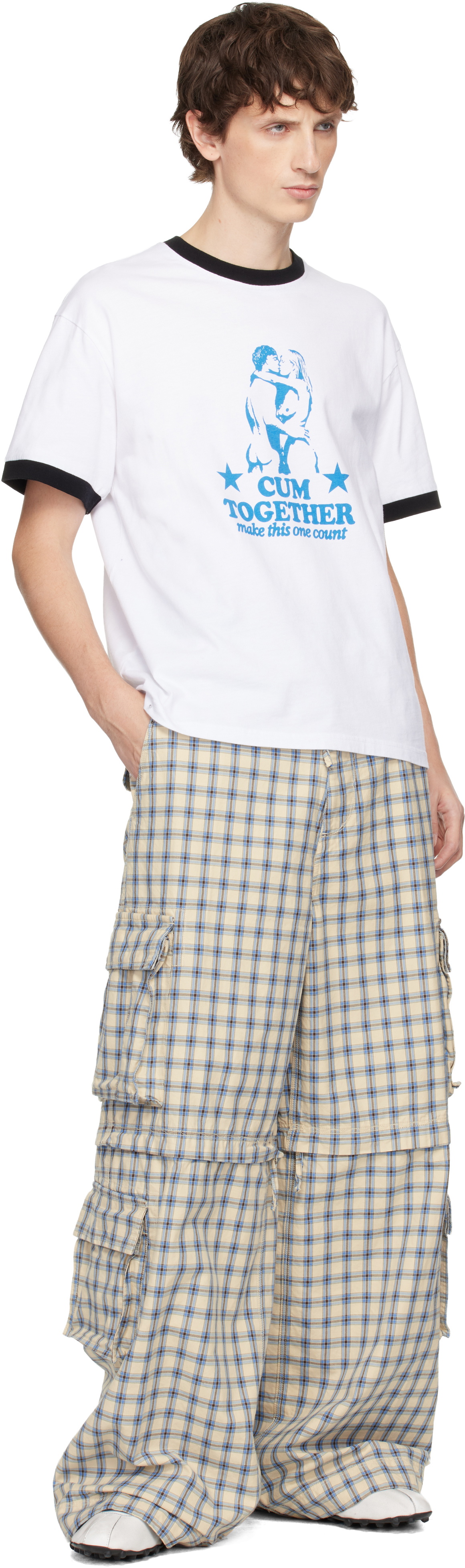 ERL Off-White & Blue Zip-Off Plaid Cargo Pants
