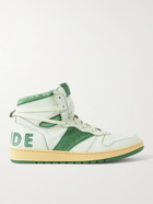 RHUDE - Rhecess Distressed Leather High-Top Sneakers - Green - 7