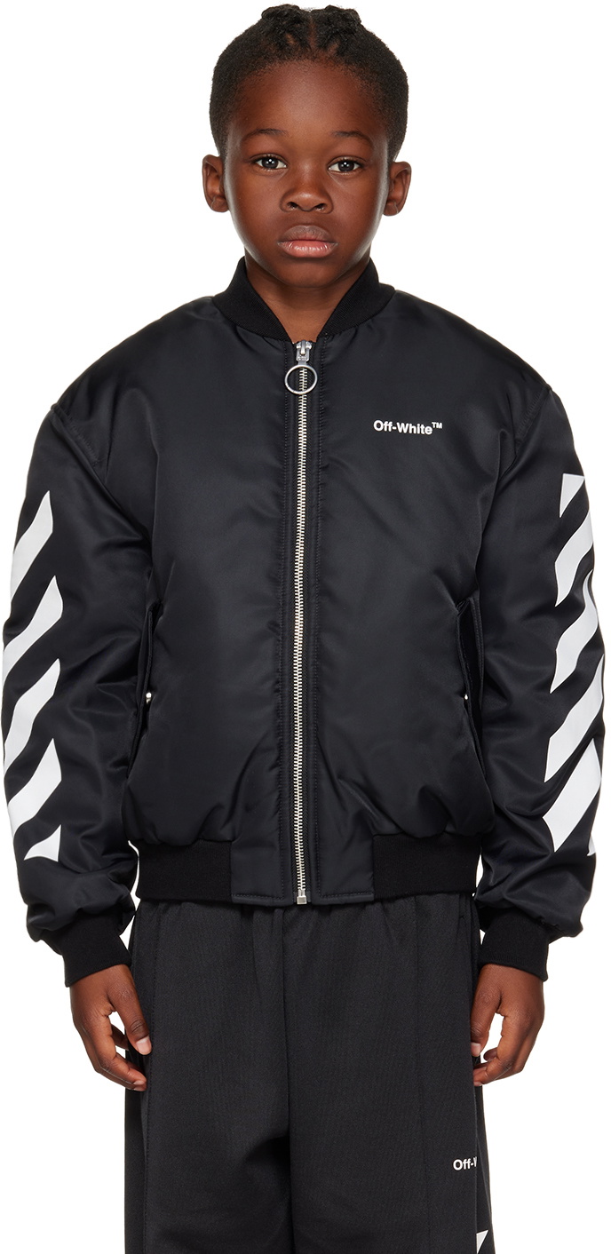 Off-White Kids Black Helvetica Diag Bomber Jacket Off-White