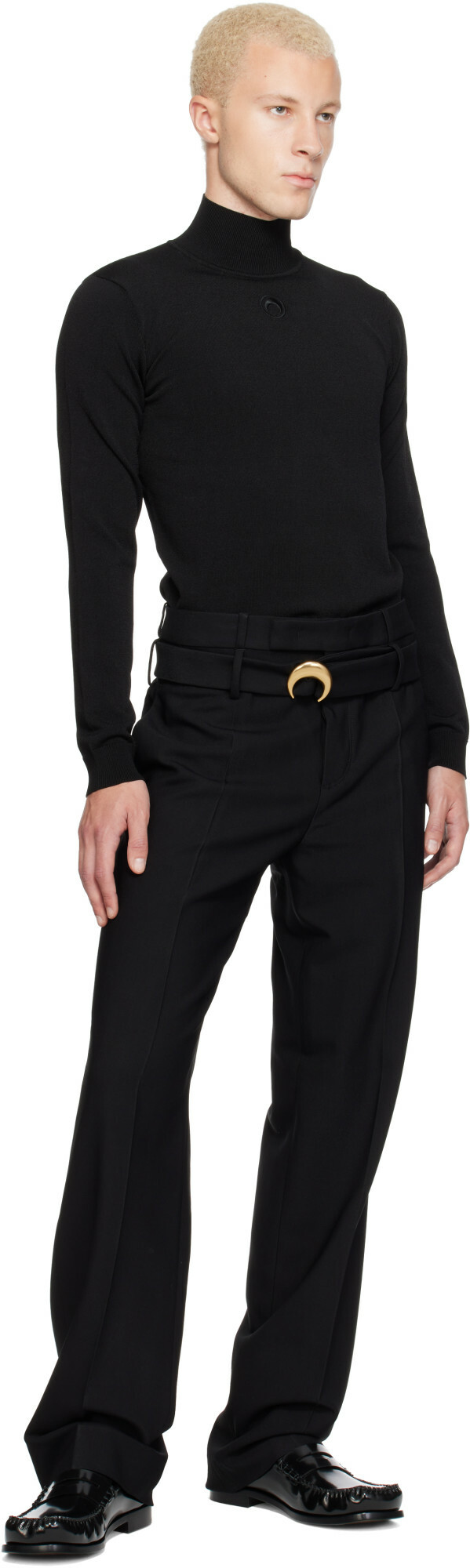 Marine Serre Black Tailored Belted Serge Trousers