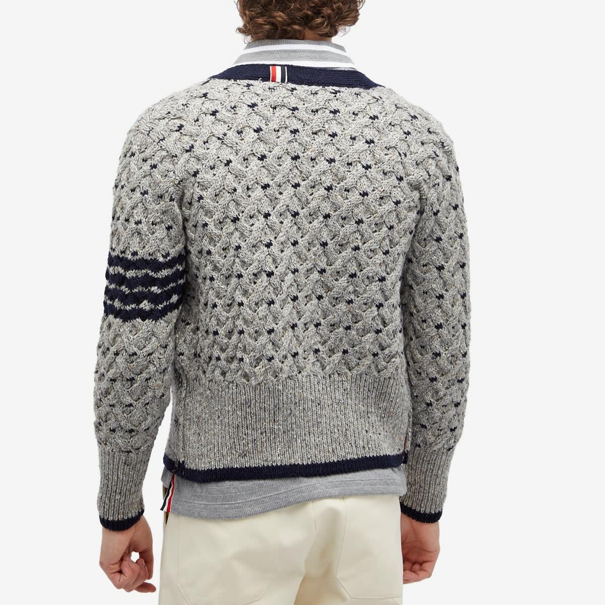 Thom Browne Men's Cable Knit Cardigan in Light Grey Thom Browne