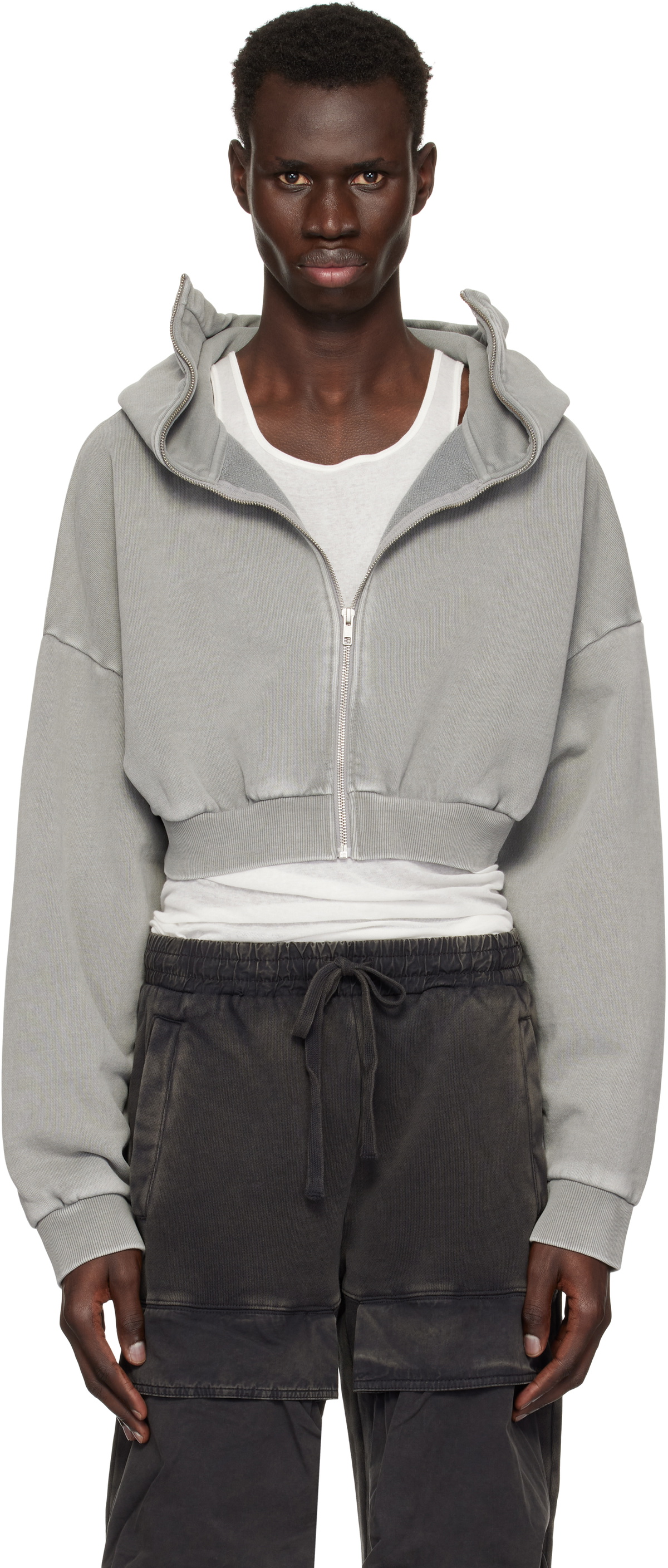 トップス entire studios foodie Entire Studios Gray Cropped Full Zip Hoodie Entire Studios