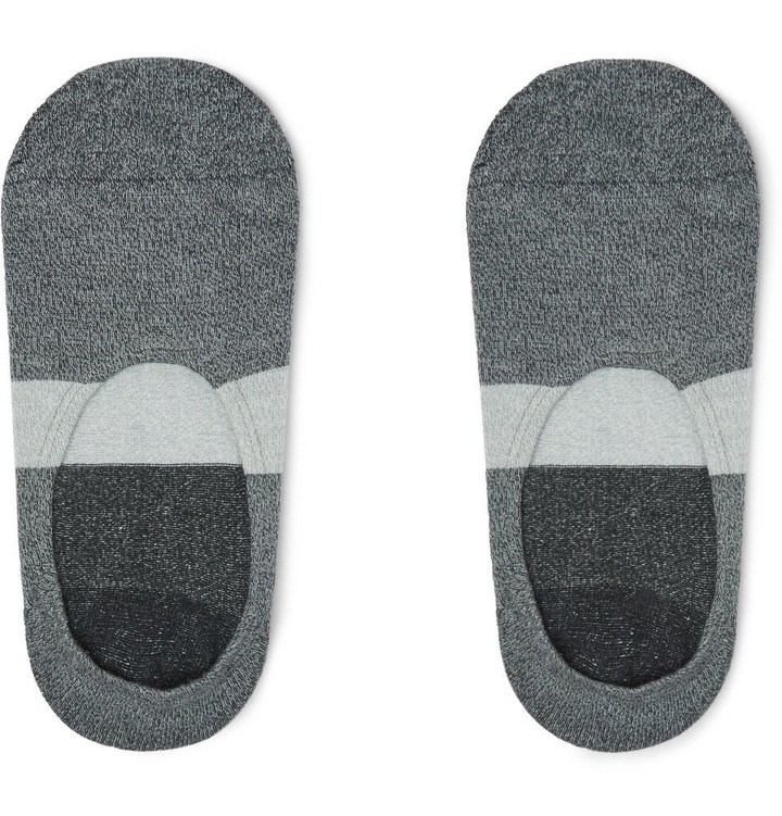 Photo: N/A - Striped Cotton-Blend No-Show Socks - Gray