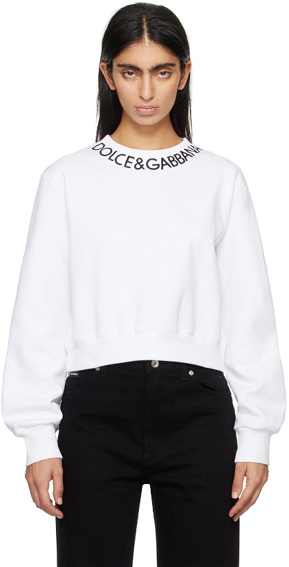 Photo: Dolce & Gabbana White Cropped Sweatshirt
