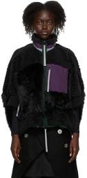 Sacai Black Wool & Faux-Fur Vest