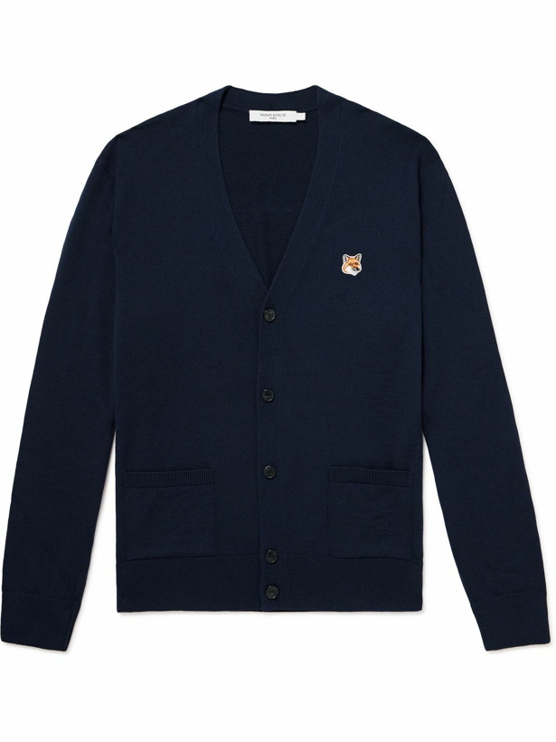 Photo: Maison Kitsuné - Logo-Appliquéd Wool Cardigan - Blue