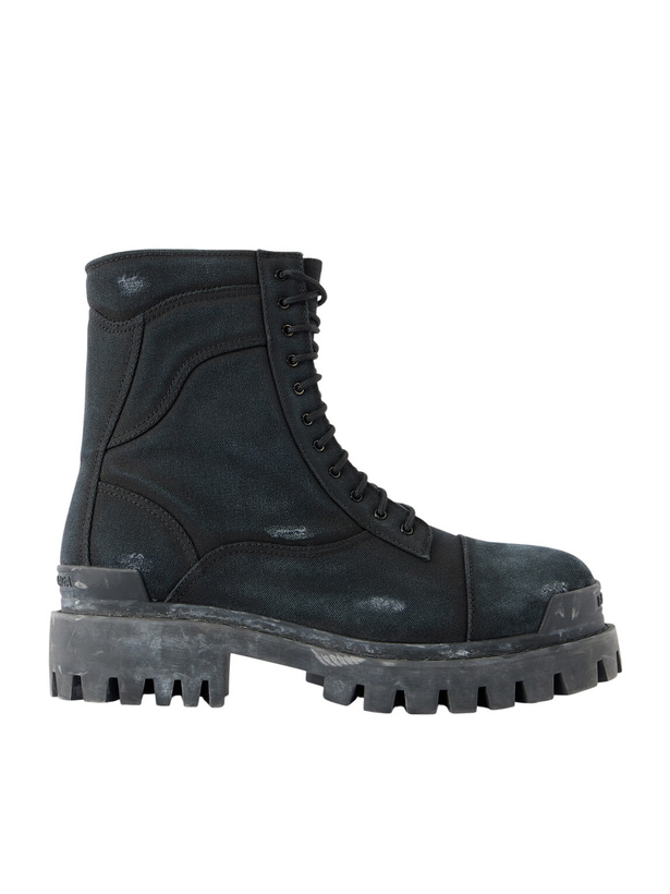 Photo: Balenciaga - Combat Strike Distressed Canvas Ankle Boots - Black