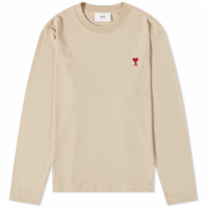 Photo: AMI Paris Men's Long Sleeve Small A Heart T-Shirt in Champagne